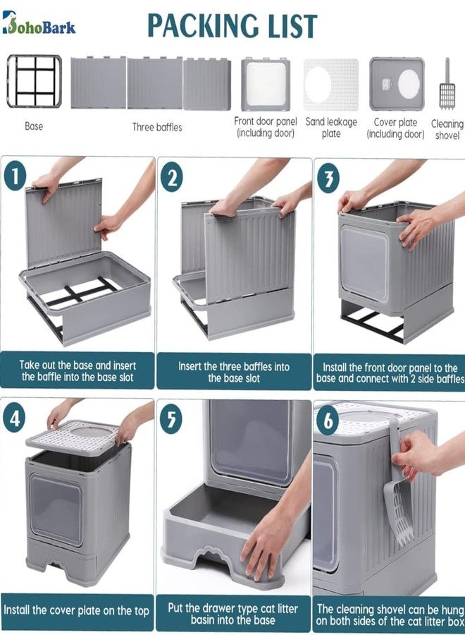 KittuPet صندوق فضلات القطط القابل للطي من كيتو بيت، صندوق فضلات مغلق وقابل للطي، صندوق فضلات كبير للقطط الكبيرة، صندوق فضلات كبير للقطط، مرحاض للقطط الكبيرة - Image 5